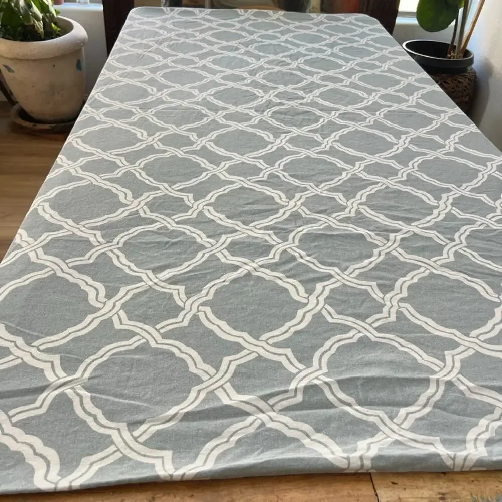 Pottery Barn Duvet Cover King Kendra Trellis Pattern Blue & White Linen Cotton